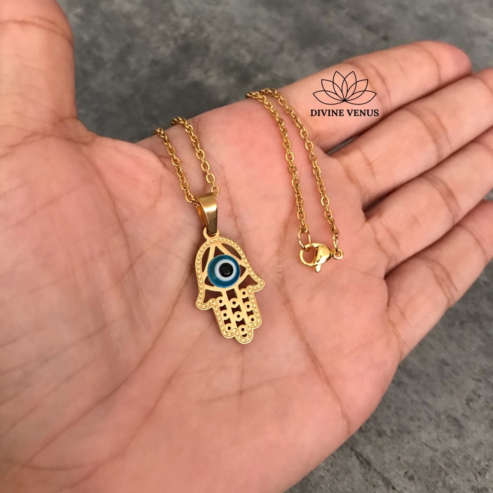Hamsa Evil Eye Stainless Steel Necklace - Picture 12 of 12